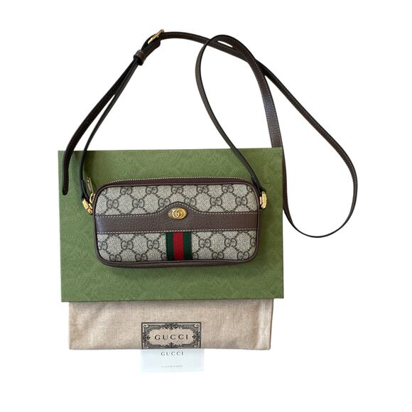 Gucci GG Supreme Ophidia Mini Crossbody Bag Beige/Ebony Coated Canvas NEW - Picture 7 of 14